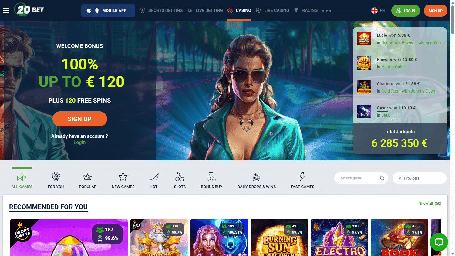 20bet casino screenshot