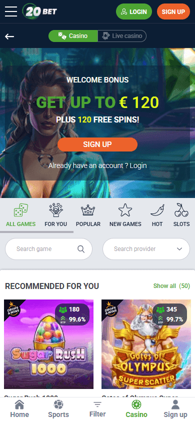 20bet casino screenshot