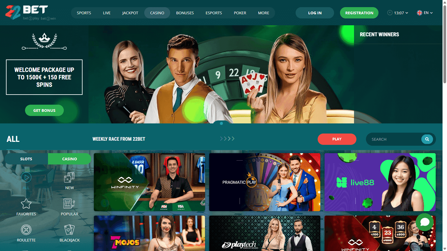 22Bet casino screenshot