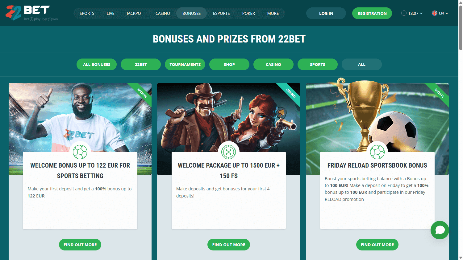 22Bet casino screenshot