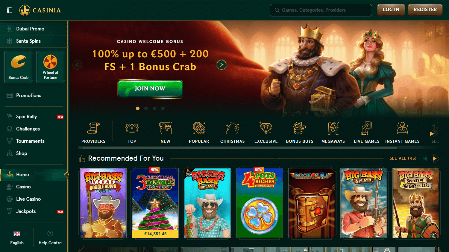 Casinia casino screenshot