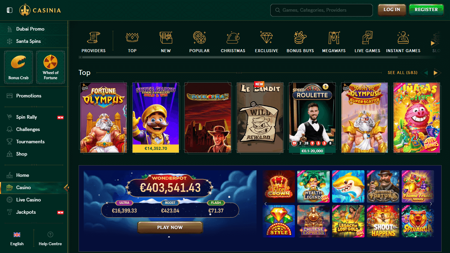 Casinia casino screenshot