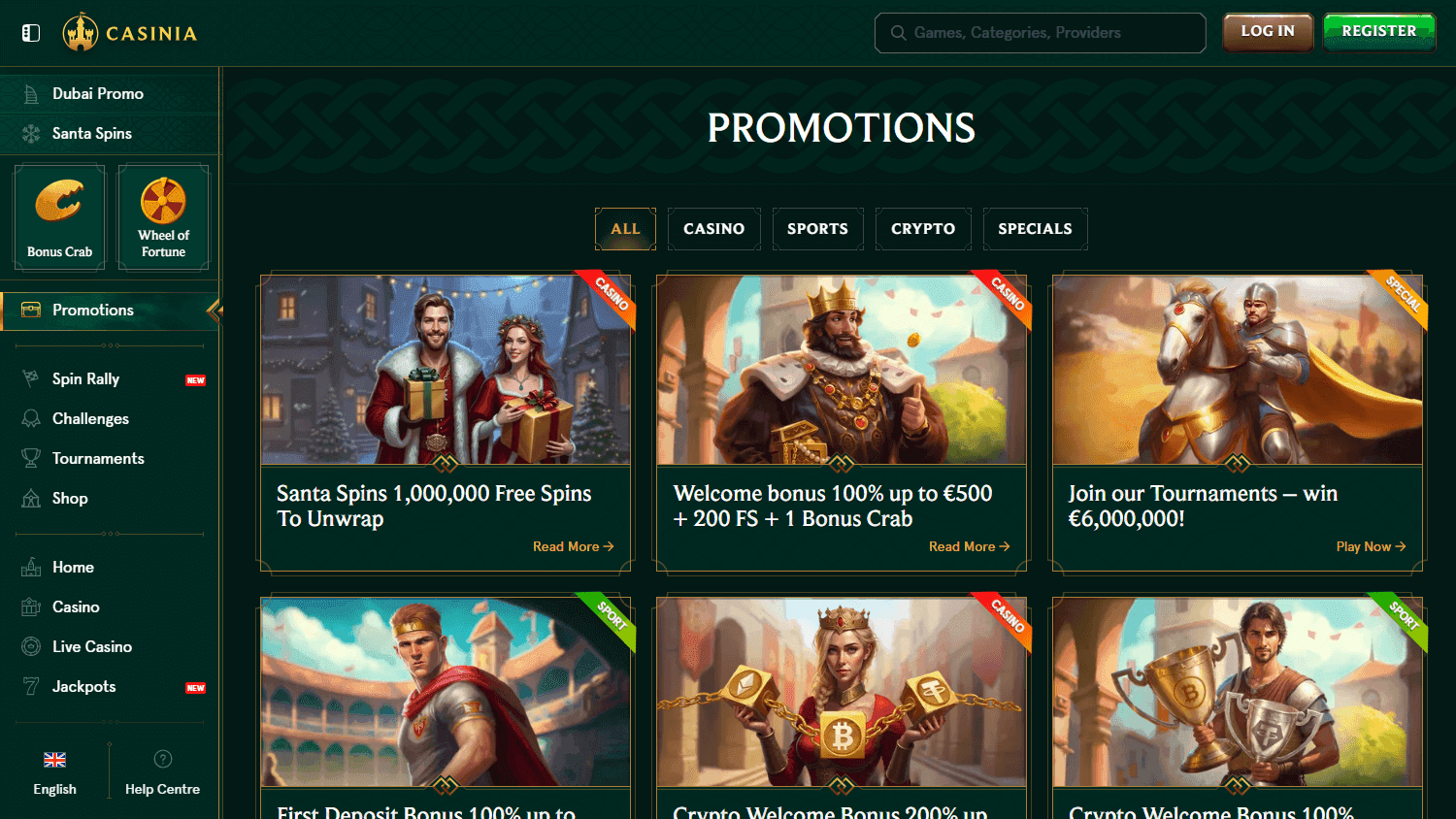 Casinia casino screenshot