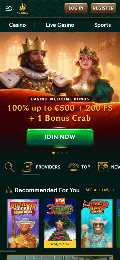 Casinia casino screenshot