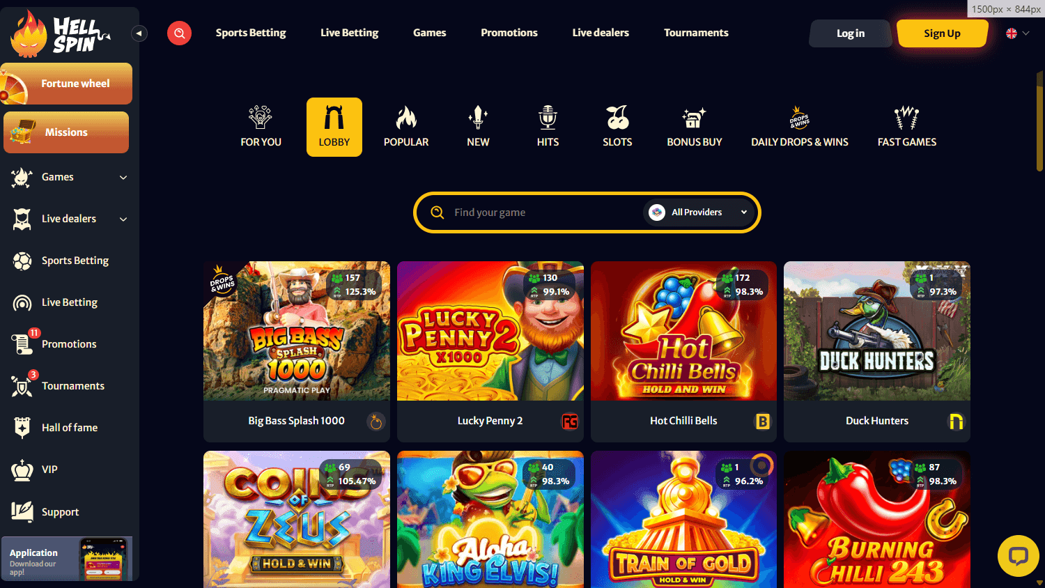 Hellspin casino screenshot