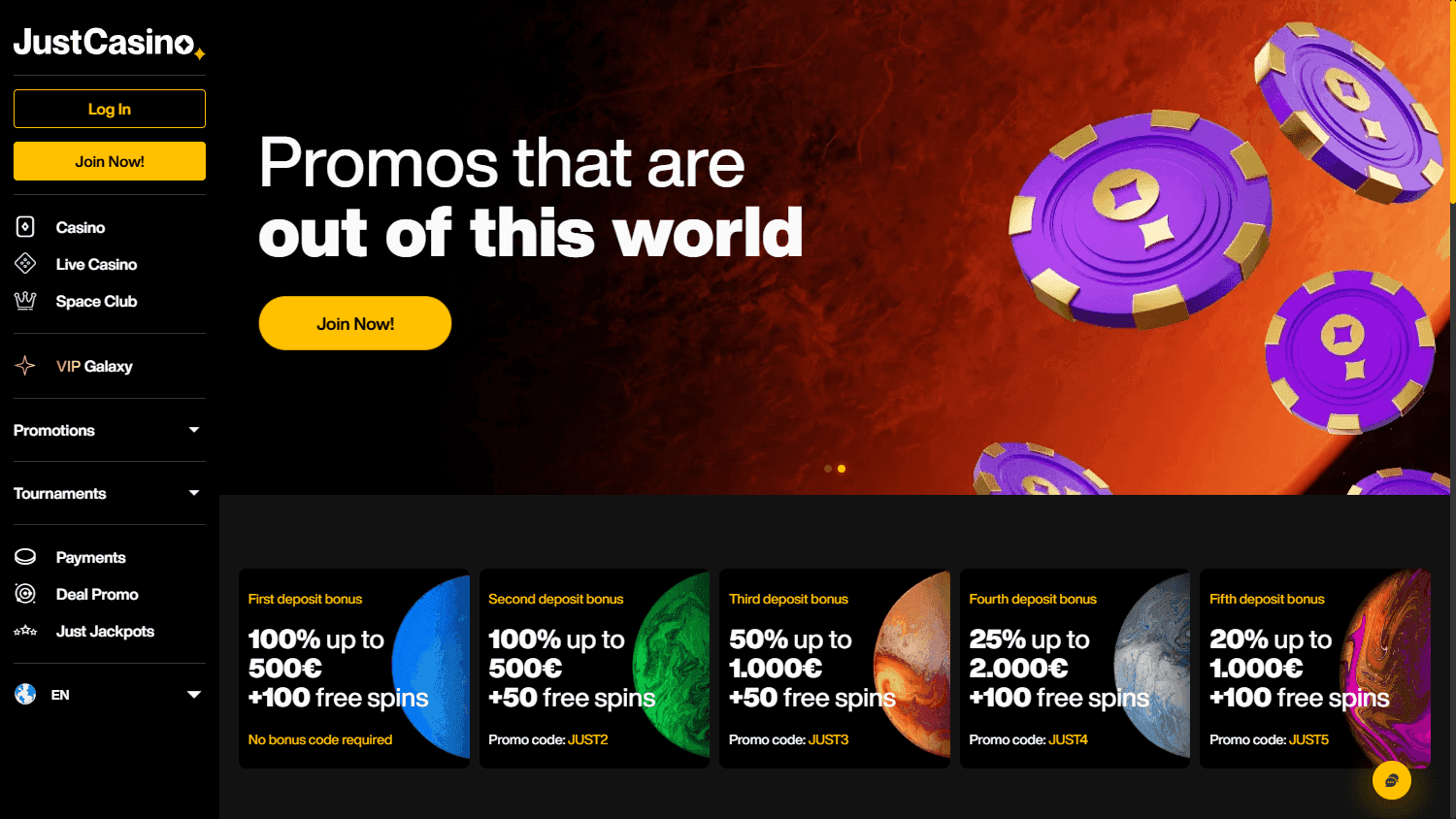 JustCasino casino screenshot