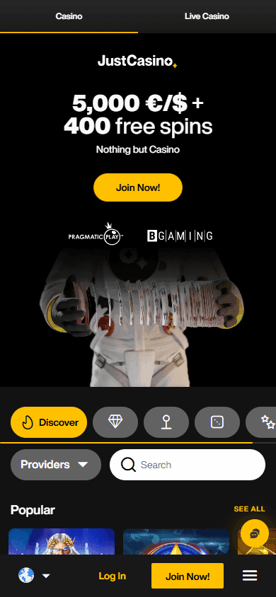 JustCasino casino screenshot