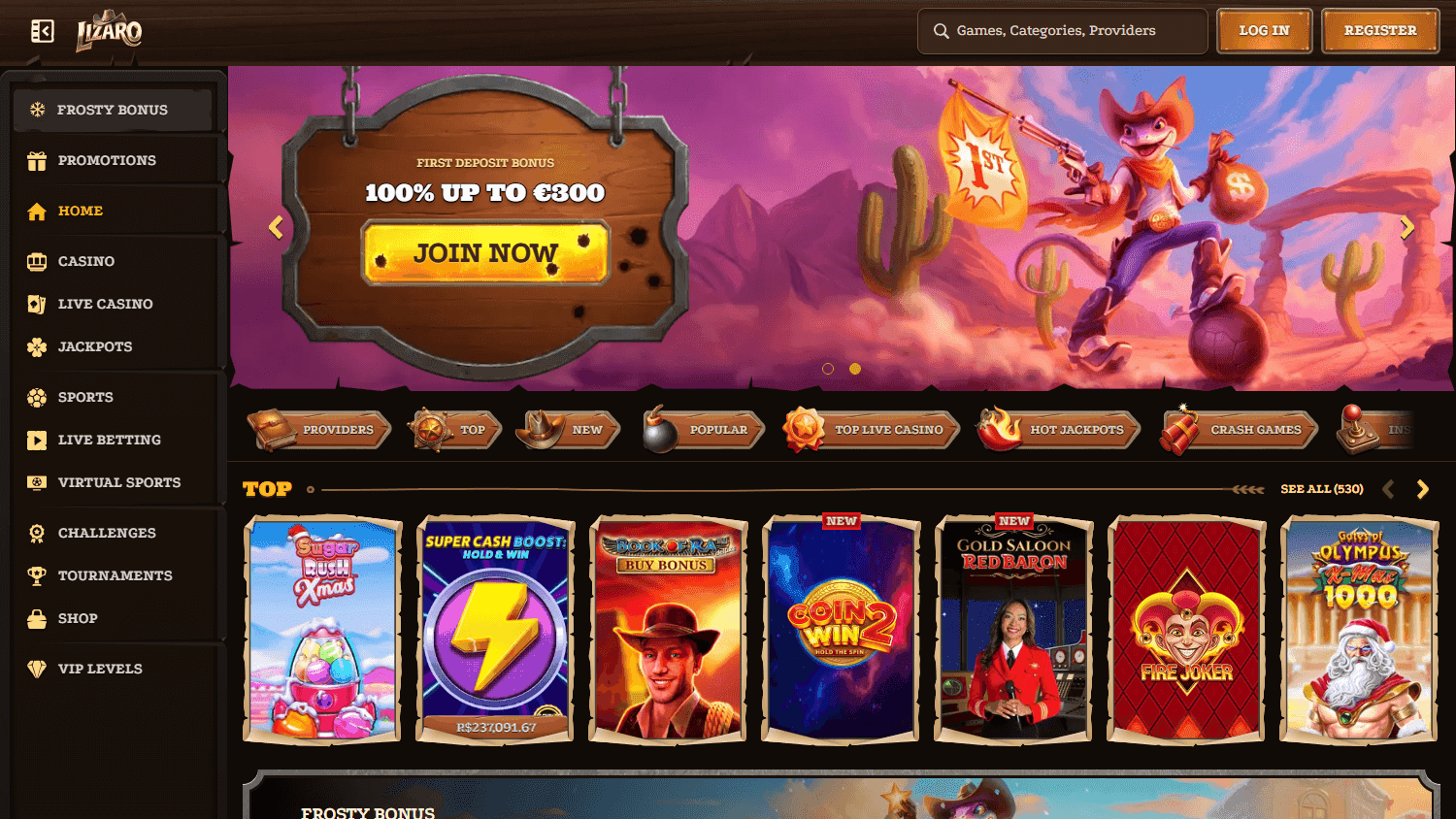 Lizaro casino screenshot