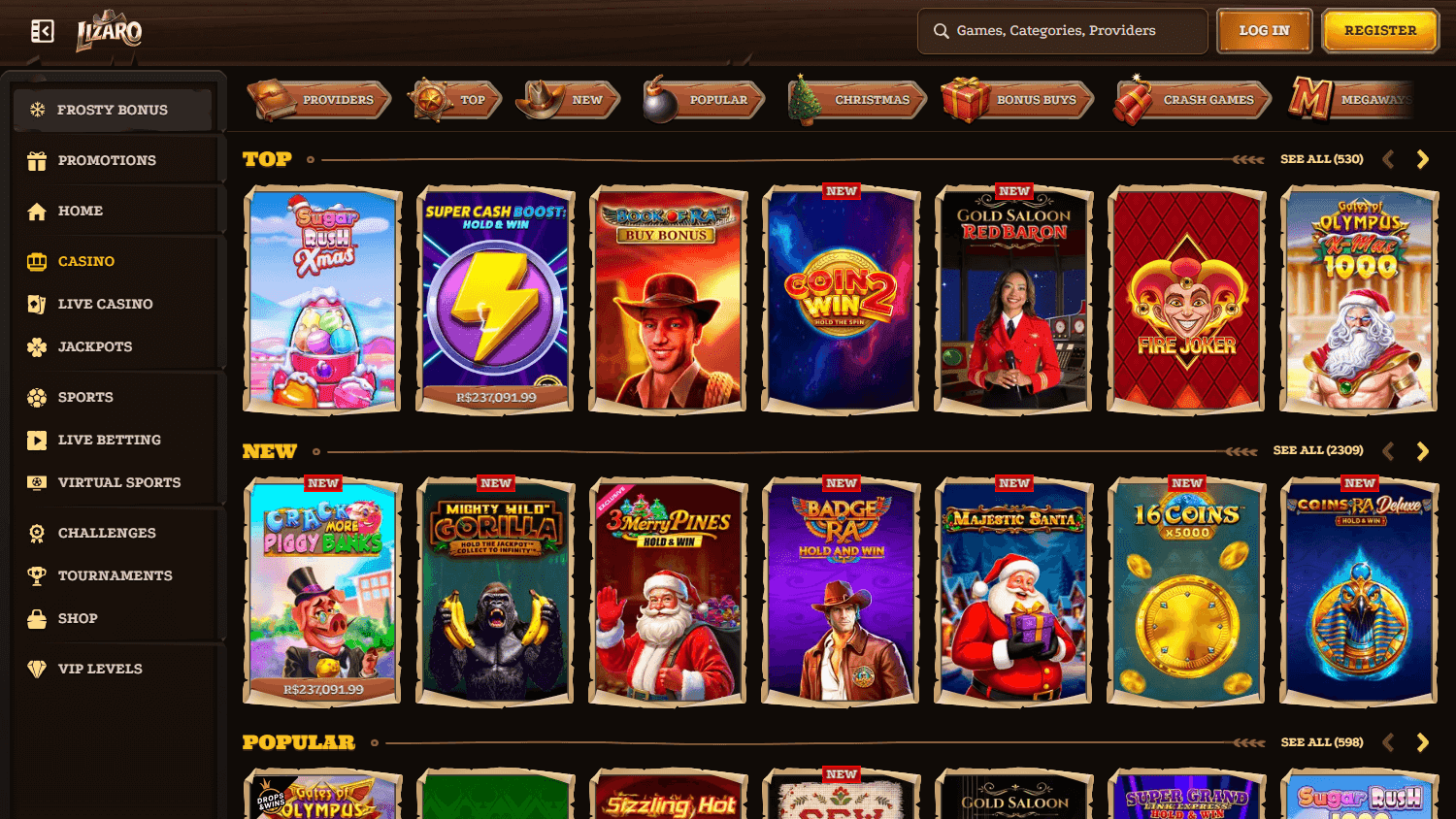 Lizaro casino screenshot