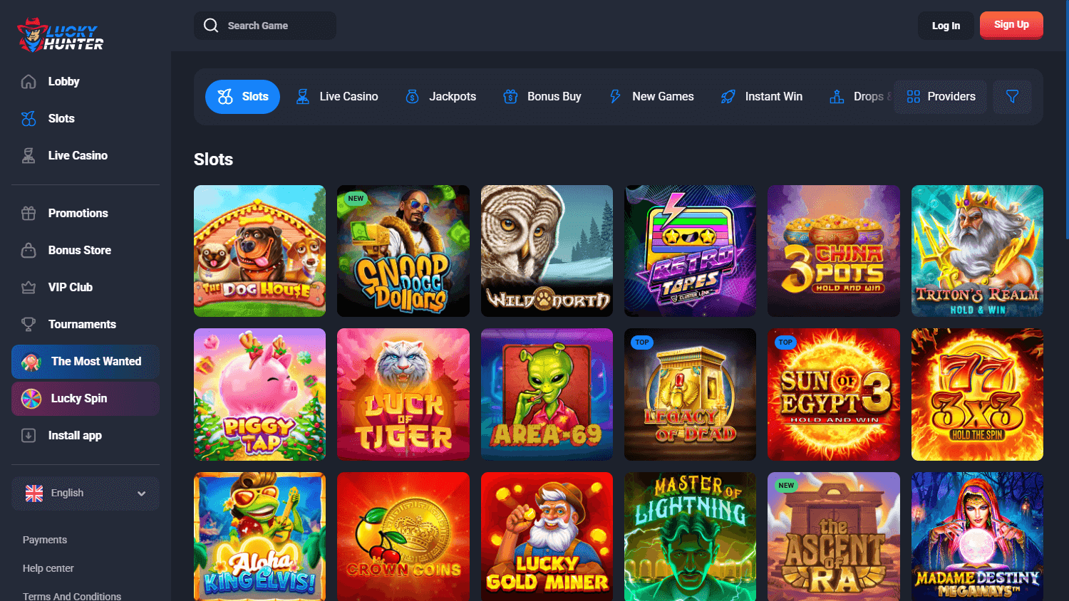 luckyhunter casino screenshot