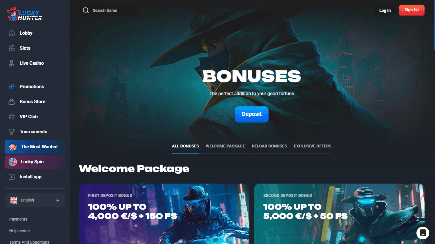 luckyhunter casino screenshot