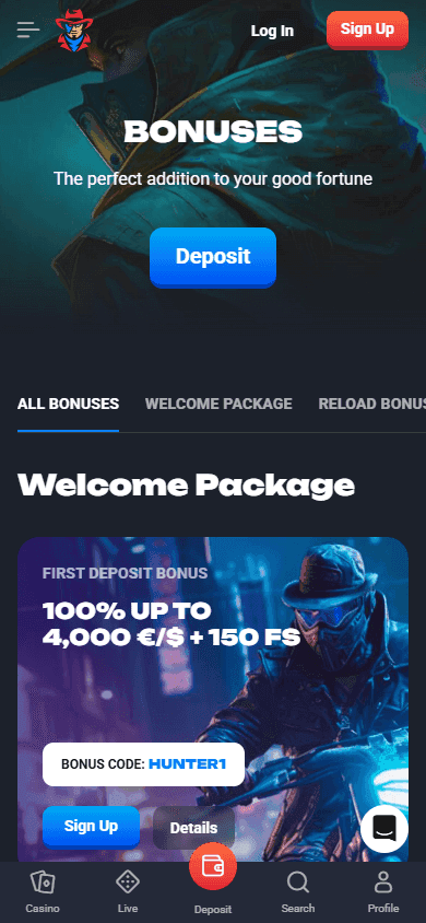 luckyhunter casino screenshot