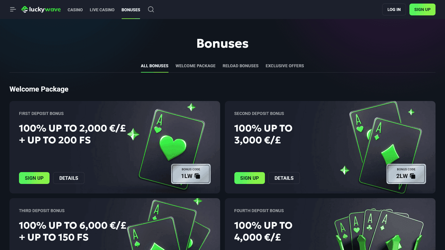 LuckyWave casino screenshot