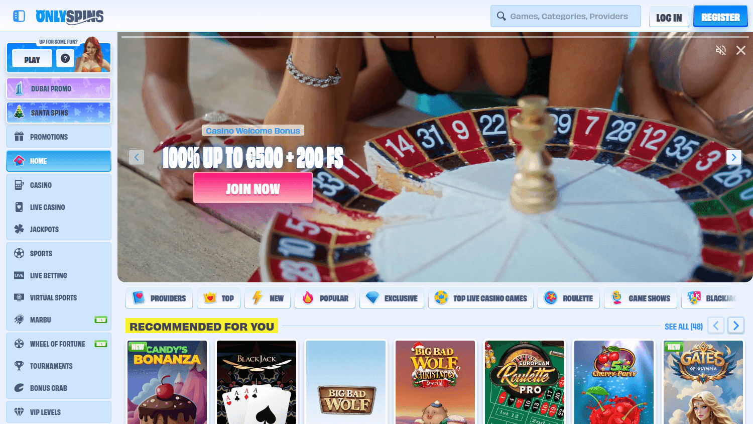 Only spins casino screenshot
