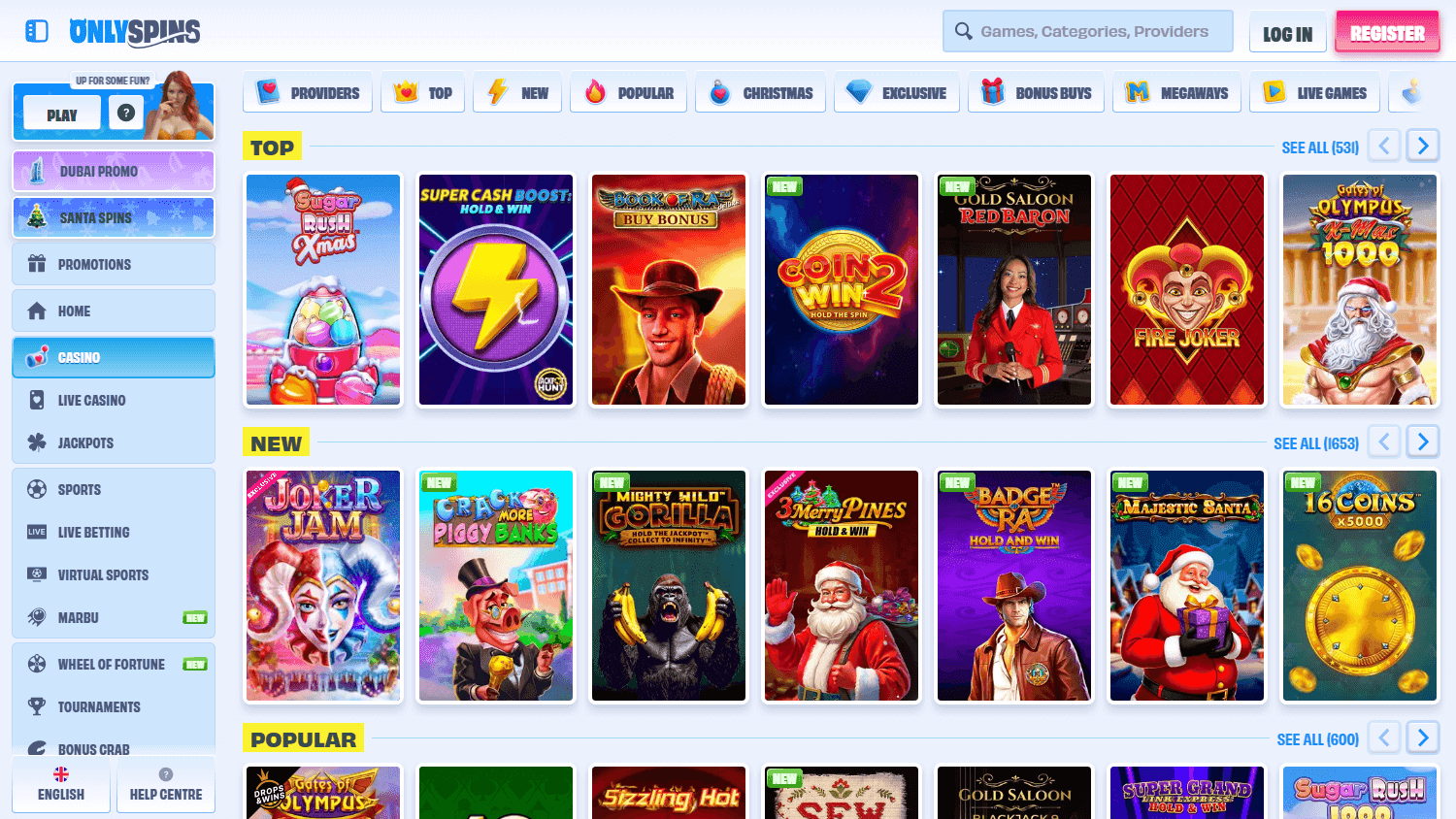 Only spins casino screenshot