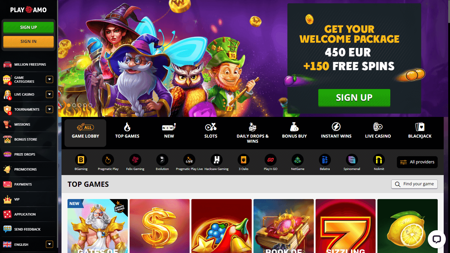Playamo casino screenshot
