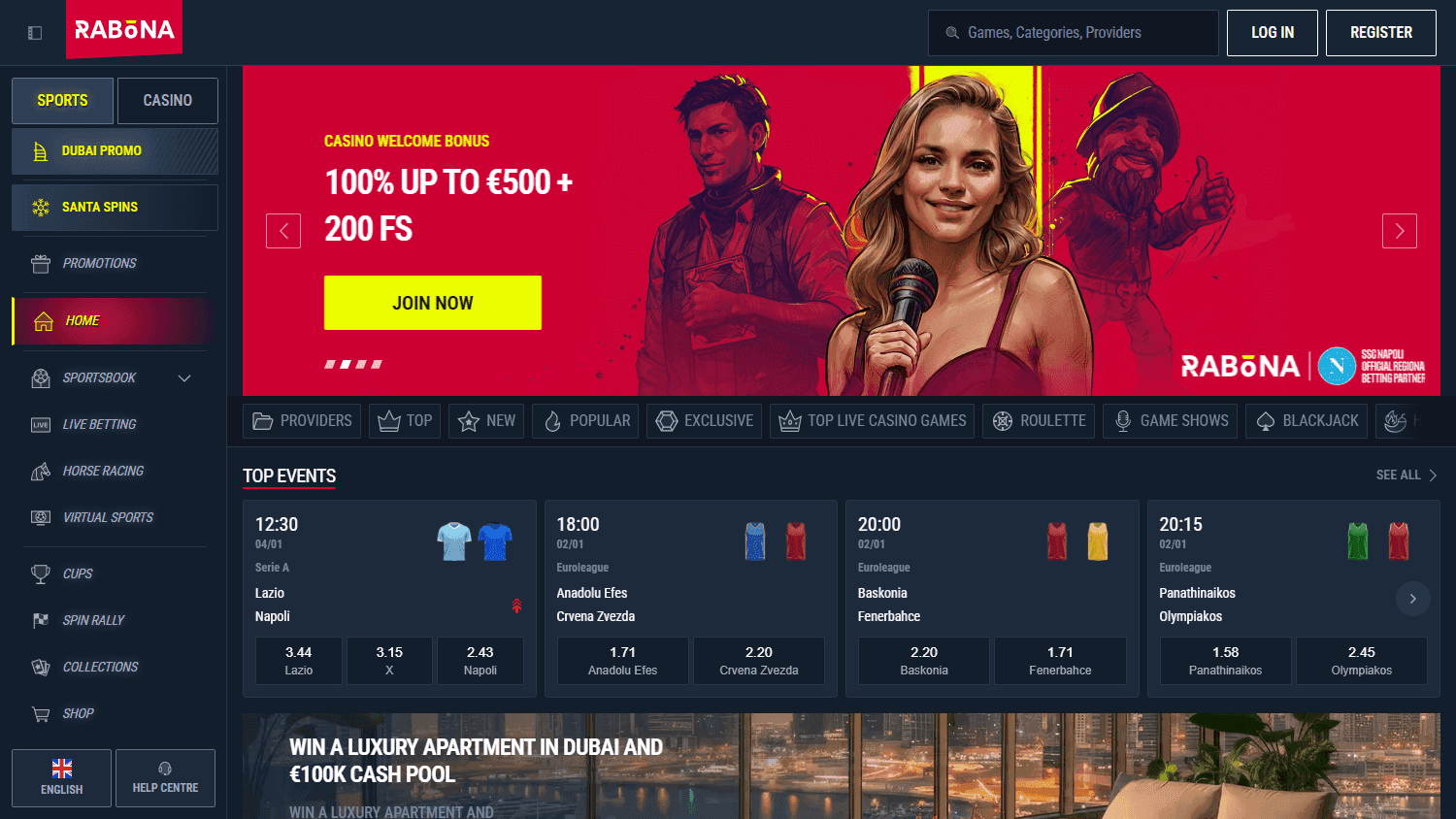 Rabona casino screenshot
