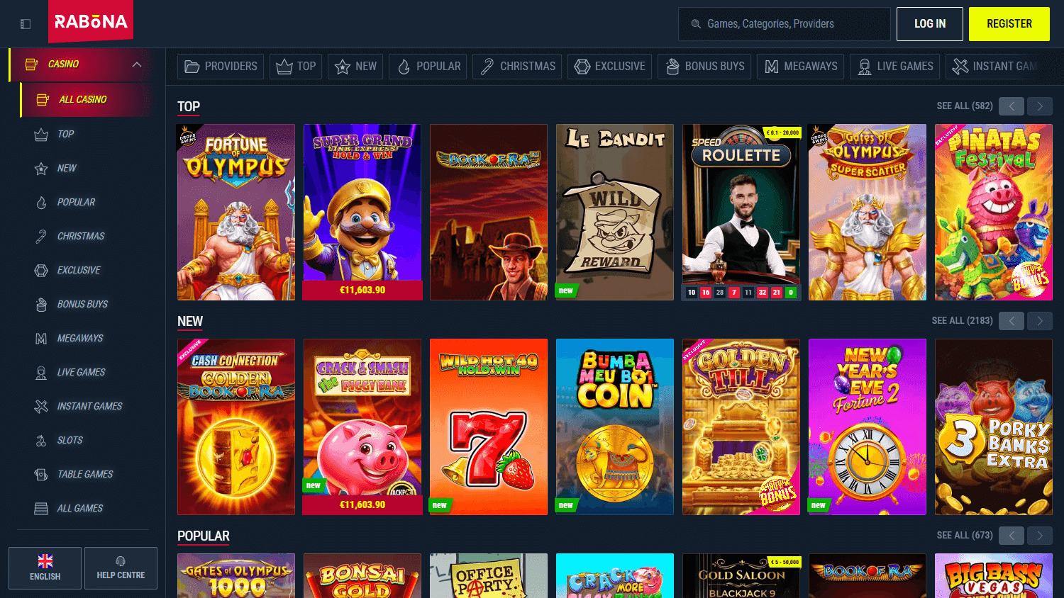 Rabona casino screenshot
