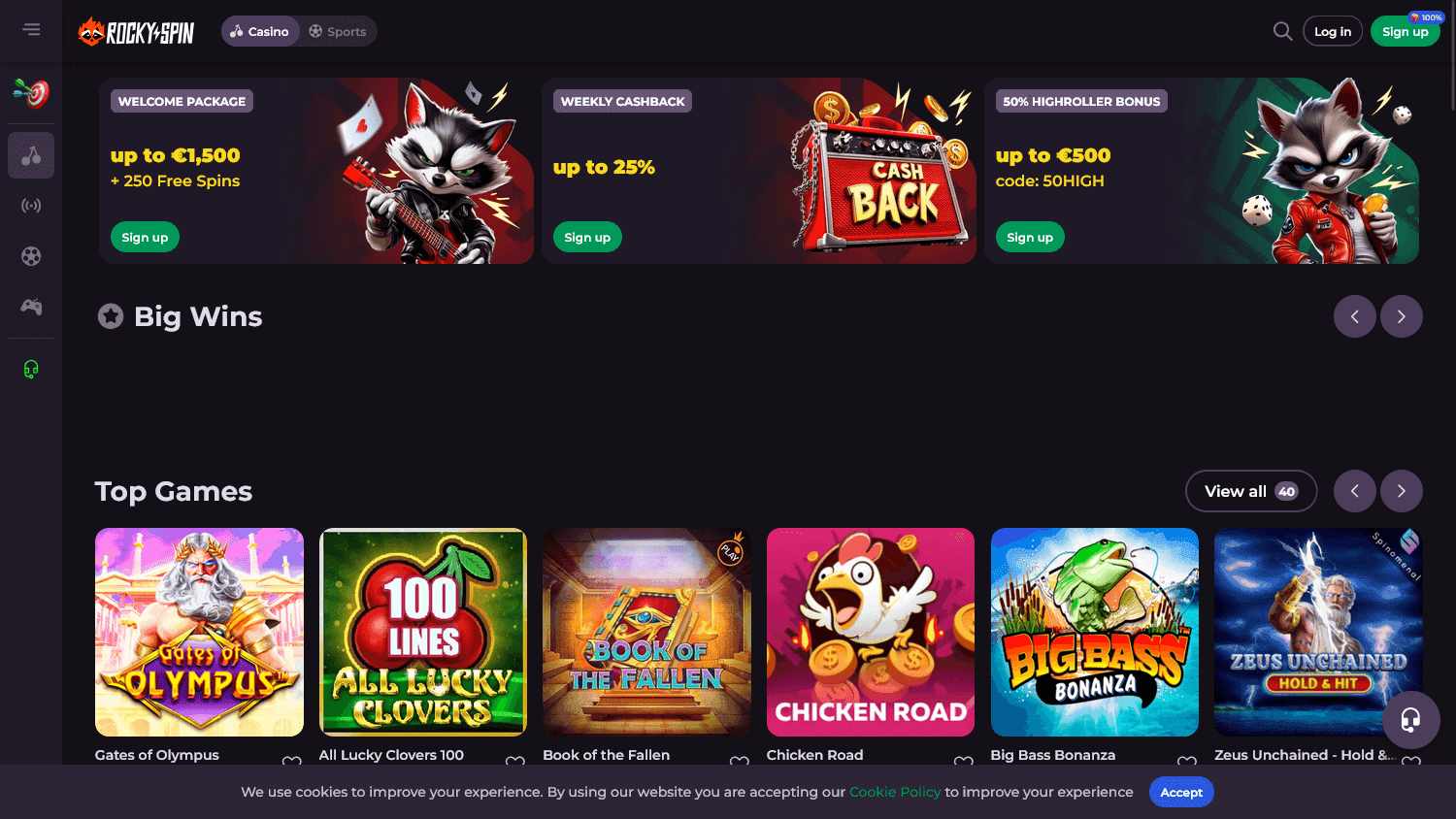 rockyspin casino screenshot