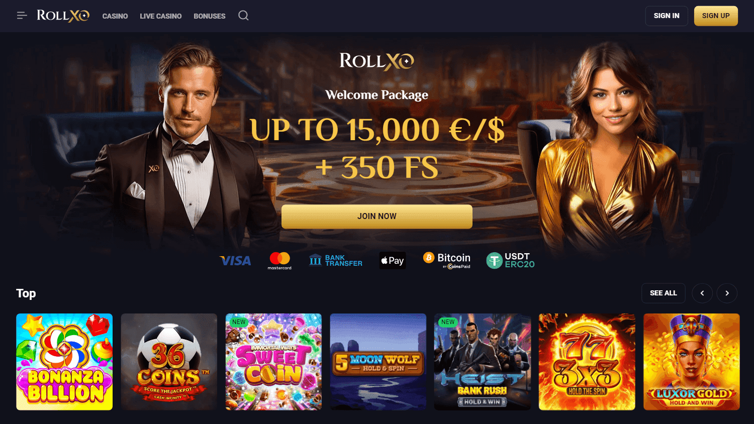 Rollxo casino screenshot