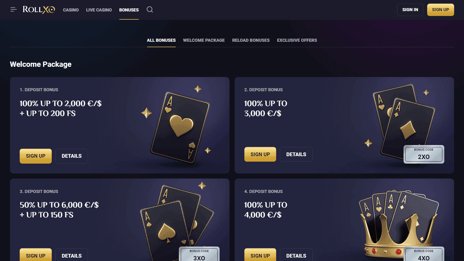 Rollxo casino screenshot