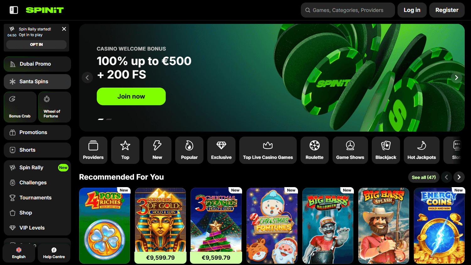 Spinit casino screenshot