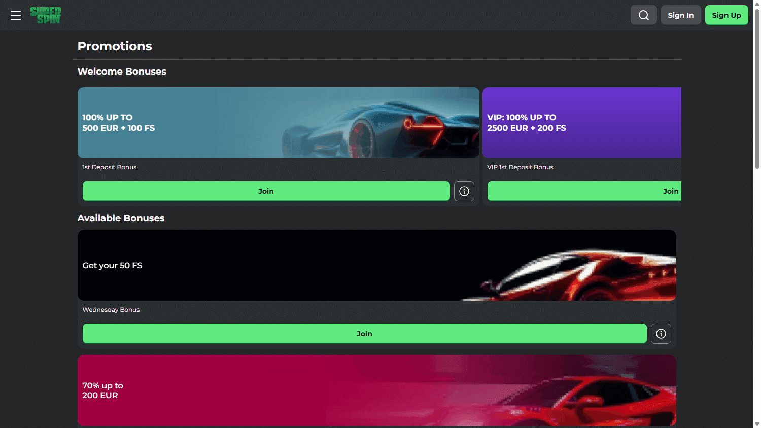 super spin casino screenshot